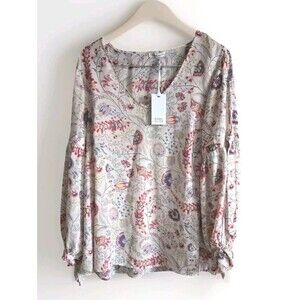 Rose + Olive Blouse Women's 1X Cream Floral Open Shoulders Lightweight NWT